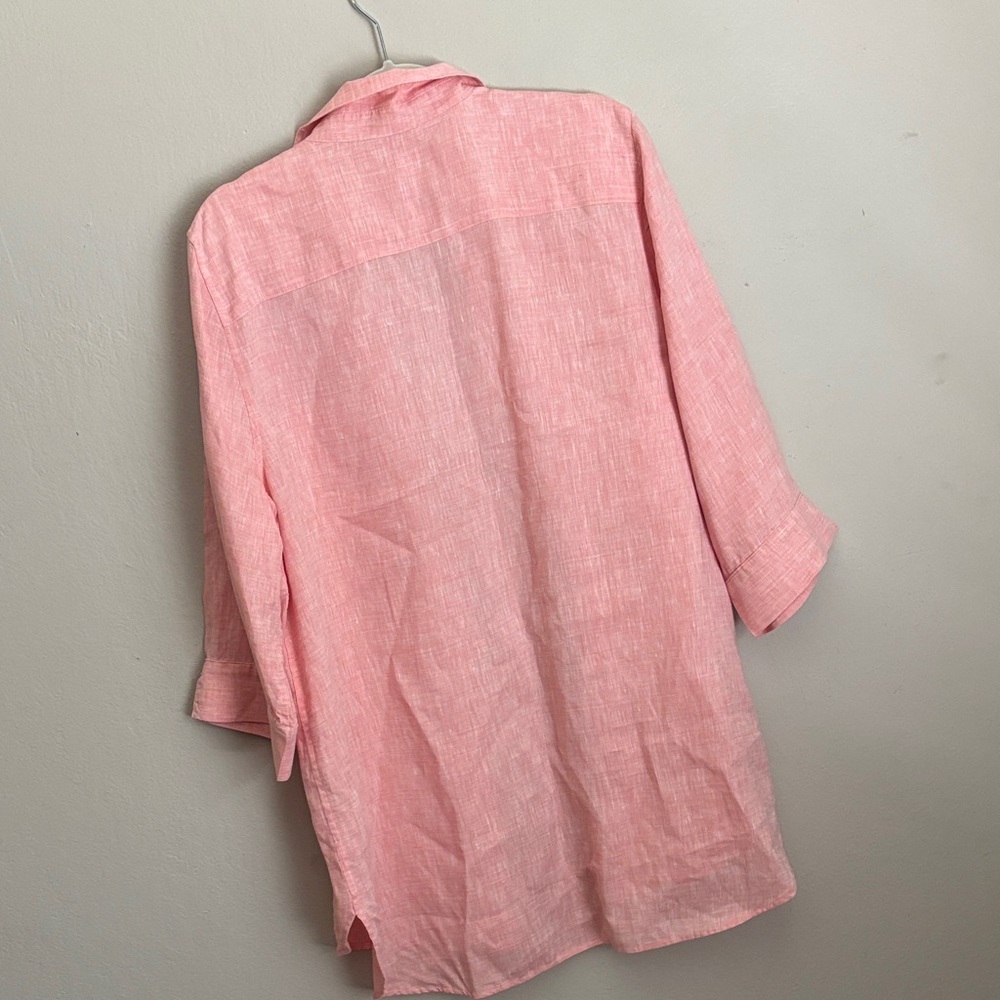Chico's Coral Button-Up Linen Blouse womens size 3 - Picture 3 of 6